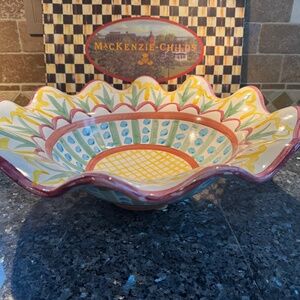 Rare  Retired 17" MACKENZIE CHILDS Scalloped Serving Bowl  MADISON PATTERN Mint